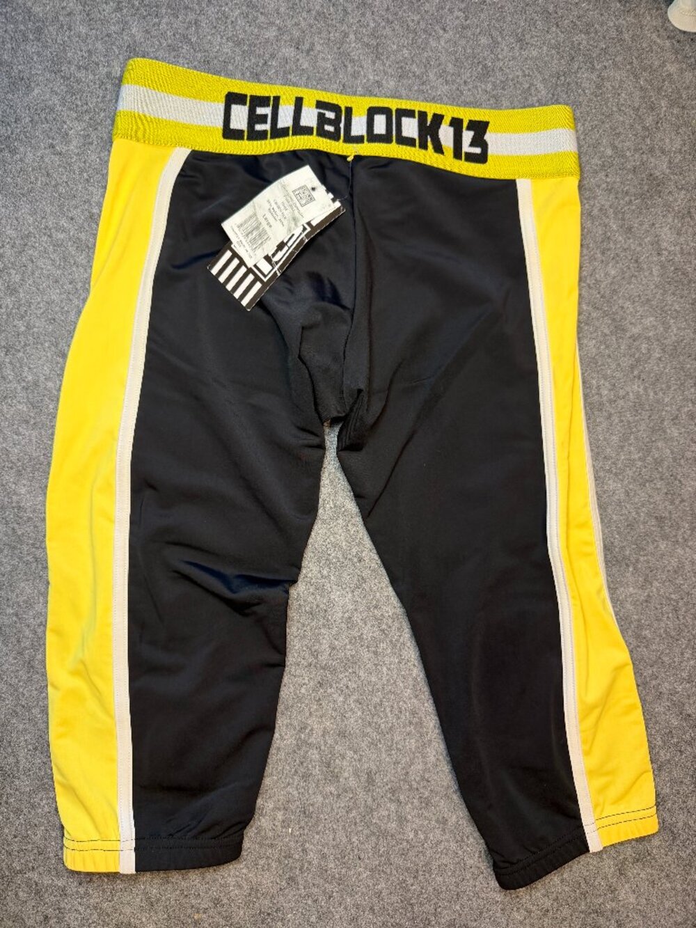 CellBlock 13 Men's Moto Compression Leggings Black Yellow Size Large NWT